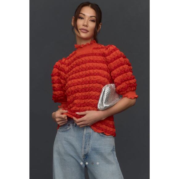 NWT Anthropologie English Factory Short-Sleeve Mock-Neck Textured Top Size XS - Picture 3 of 8